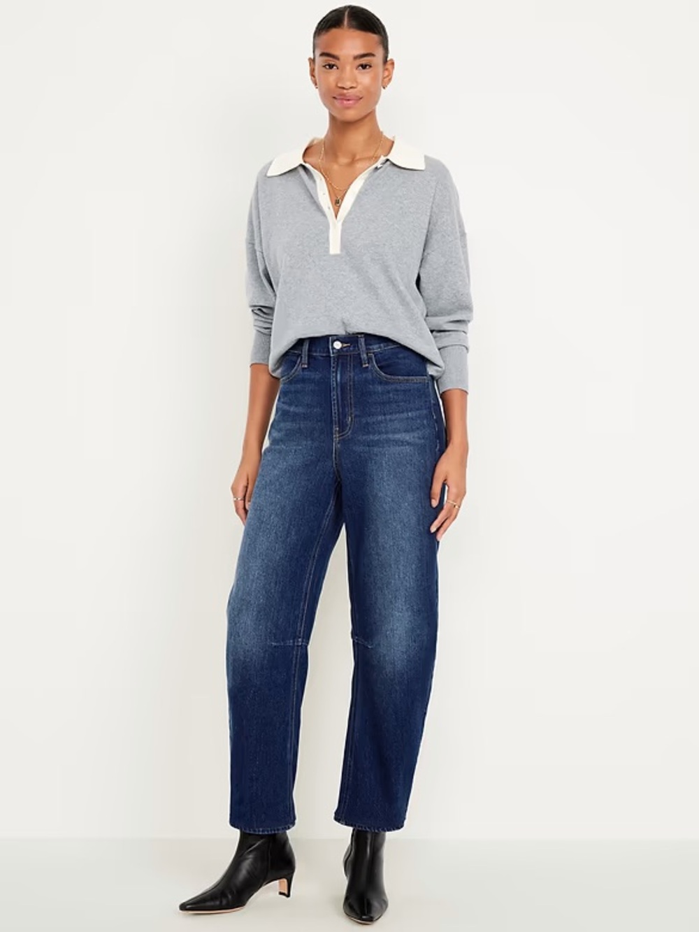Old Navy High Waisted Rise Wow Barrel Leg Ankle Jeans Dark Wash size 16 stretch